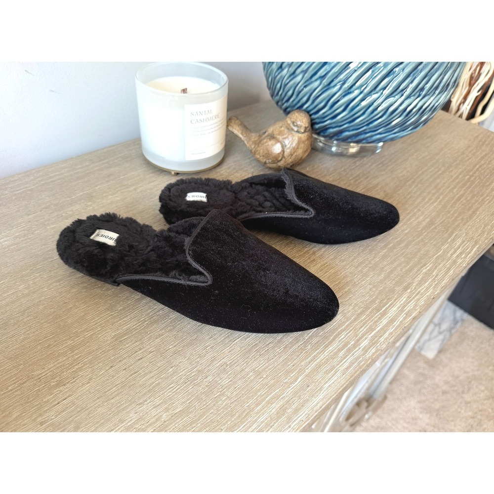 Birdies The Phoebe Velvet Faux Fur Slippers Women Black 9.5